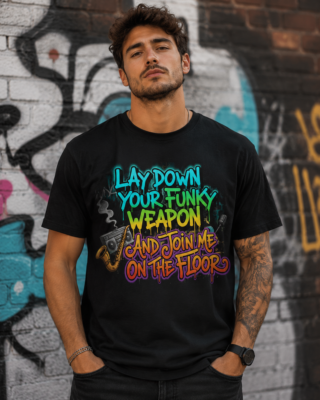 Vanta Wear Lay Down Your Funky Weapon Graphic Tee